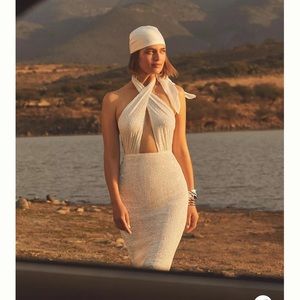 Ronny Kobo Zach halter front cut-out sequin midi dress